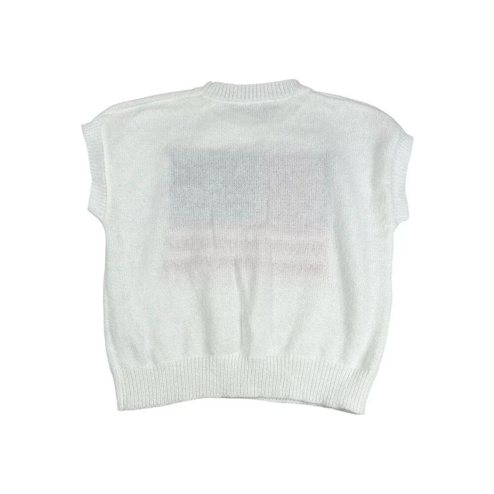 American Flag Sweater Vest Women Small White Knit Patriotic USA Cottagecore